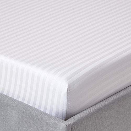 HOMESCAPES White Deep Fitted Sheet (12”) Small Double 330 TC 500 Thread Count Equivalent Satin Stripe Pure Egyptian Cotton Bed Sheet with Fully Elasticated Skirt