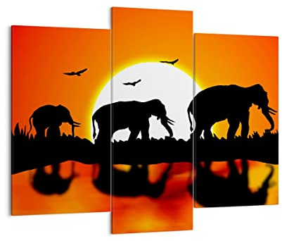 ARTTOR Leinwandbild 130x100cm Wandbild Afrika Natur - 0533 | Elefanten afrikanisch Safari Mehrteilige Groß Wanddekoration Wohnzimmer Schlafzimmer Wand Kunstdruck Wandkunst ARTTOR