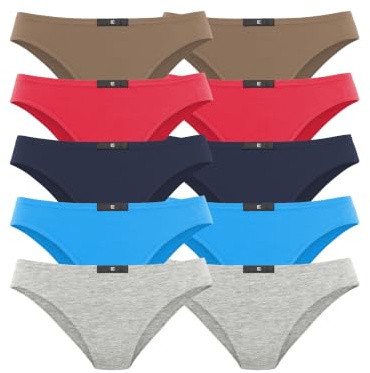 H.I.S Damen Slip (10 Stück) | Logo-Bund, Baumwoll-Mix: Weich & atmungsaktiv, Flache Nähte