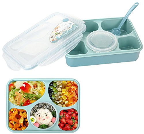 Bestland Bento Box Mikrowelle und Spülmaschinenfest Lunch Box mit mit 5 + 1 Getrennt Containers (Blau)