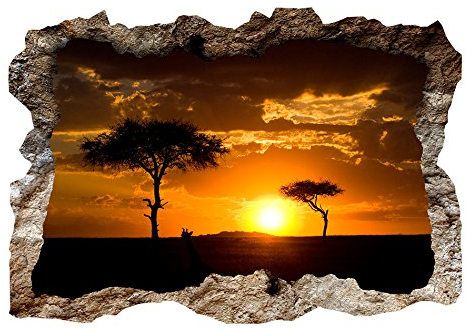 murando - 3D WANDILLUSION 140x100 cm Wandbild - Fototapete - Poster XXL - Loch 3D - Vlies Leinwand - Panorama Bilder - Dekoration - Landschaft Afrika Sonnenuntergang c-B-0226-t-a