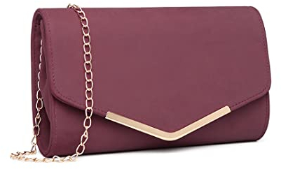 Miss Lulu Women Clutches Soft Suede Velvet Pu Evening Party Wedding Chain Bag Envelope Purse Cluth Bags (1756 Red)