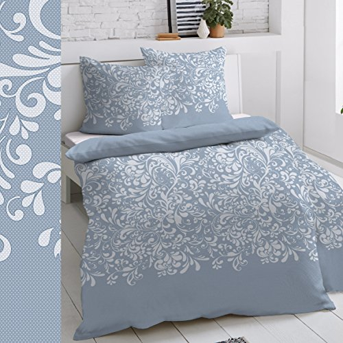 Dormisette Bettwäsche Renforce | blau mit Ornamenten | Baumwolle 155 x 220 cm