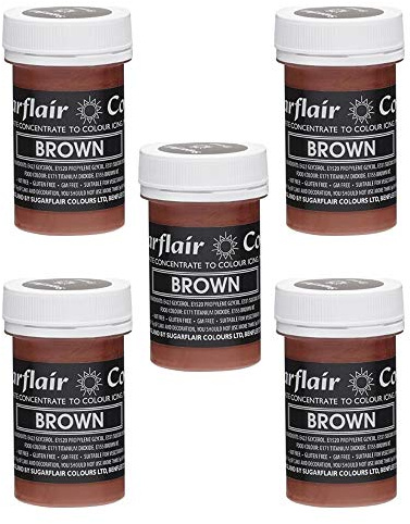 Sugarflair Brown Pastel Food Colouring Paste, Highly Concentrated for Use with Sugar Pastes, Buttercream, Royal Icing or Cake Mix, Subtle Colour Dye - 25g (Pack of 5)