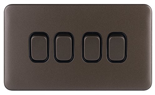 Schneider Electric Lisse Screwless Deco - 4 Gang 2 Way Light Switch, 10AX, GGBL1042BMB, Mocha Bronze with Black Insert