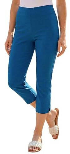 Roman Cropped Trousers for Women UK Ladies Capri Leggings Summer Pants Short Crop Stretch 3/4 Length Three Quarter Pedal Pusher Clothes Elasticated Bengaline Cut Off - Petrol Blue - Size 14