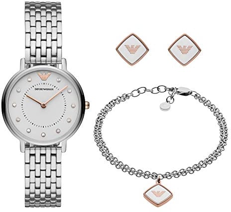 Emporio Armani Uhr für Damen , Zweizeiger Uhrwerk, 32mm Silbernes Edelstahlgehäuse mit Edelstahlarmband, AR80023