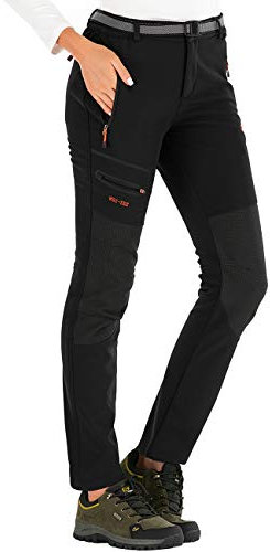 DAFENP Pantaloni Trekking Donna Invernali Impermeabile Pantaloni Sci Termici Softshell Pantaloni Neve Montagna Escursionismo Caldo All'aperto KZ1635W-Black-XS