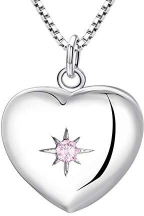 YL Damen Kette Herz Medaillon Zum Öffnen für Bilder 925 Sterling Silber Foto Medaillon Aufklappbar Halskette mit Geburtsstein Zirkonia Anhänger Halskette Frauen MaMa Mum Geschenk Schmuck