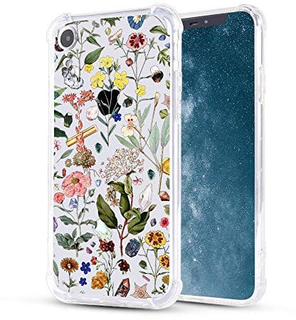 LuGeKe Elegant Flowers Design Clear Case for iPhone XR, 6.1” Cute Floral Shockproof Bumper Cover for Apple iPhone XR with Design, Personalized Phone Cases