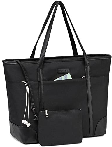 VASCHY Women's Tote Bag Shoulder Bag Large Fashion Bag for Teacher 15.6 Inch Computer Bag with Padded Shockproof Compartment for Travel, Work, Shopping, Business, Black, Taille unique, Utility