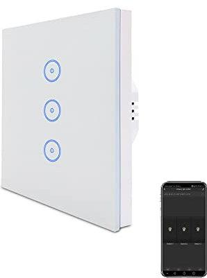 Applique murale WiFi avec interrupteur en verre, interrupteur tactile, télécommande sans fil, fonction de minuterie, compatible avec Alexa (3 vitesses)