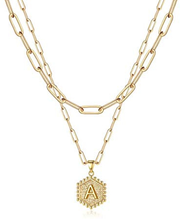 M MOOHAM Gold Initial Necklace for Women, 14K Gold Plated Letter A Necklace