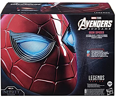 Spider-Man Marvel Legends Series Iron Spider Electronic Helmet with Glowing Eyes, 6 Light Settings and Adjustable Fit, Red