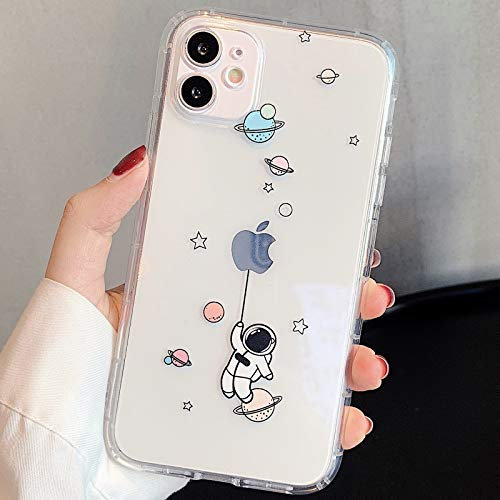 Tybiky Custodia per iPhone 12 Mini, motivo astronauta creativa, cuscino ad aria, custodia protettiva in silicone, bumper chic, antigraffio, cover per Apple iPhone 12 Mini, cielo stellato blu