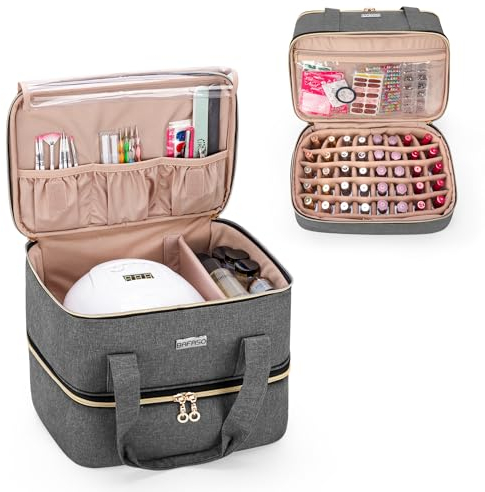 BAFASO Borsa Organizer Porta Smalti per 40 Flaconi (15 ml - 0,5 fl.oz) e Lampada Unghie UV, Valigetta da Viaggio (Solo Borsa), Grigio