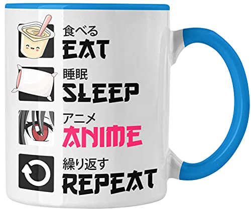 Trendation - Anime Tasse Geschenk Spruch Kaffeetasse Geschenke Deko Anme Fan (Blau)