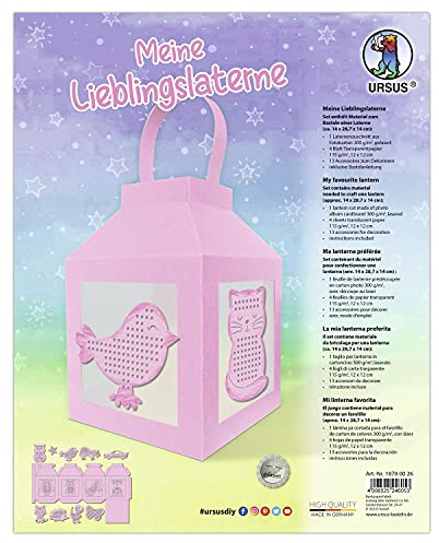 Ursus 18780026 - Laternen-Bastelset Meine Lieblingslaterne Rosa, Komplett-Set zum Selber-Basteln einer Laterne, inkl. Anleitung, ideal für Sankt Martin, Lampion-Umzug oder als herbstliche Dekoration
