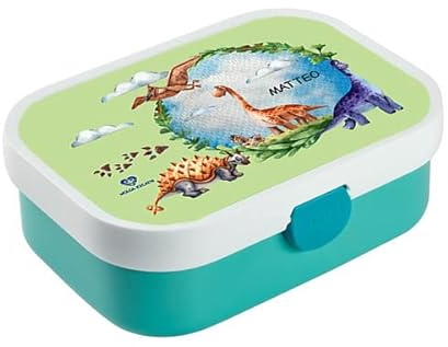 wolga-kreativ Personalisierte Mepal Campus Vesperdose Brotdose Kinder DInowelt Brotbüchse mit Fächern und Unterteilung für Schule, Kindergarten, Geschenk zur Einschulung