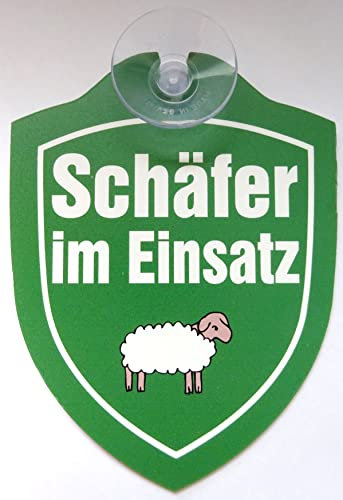 vielesguenstig-2013 Schild mit Saugnapf Schäfer im Einsatz Schaf Tier Auto Windschutzscheibe