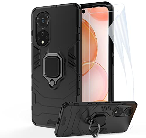 DESCHE Coque pour Honor 50 / Huawei Nova 9 avec Anneau, Coque pour Honor 50 / Nova 9 Antichoc, Coque de Protection Antichoc Honor 50 / Nova 9 Anneau Support, Housse Bumper Case Cover - Noir