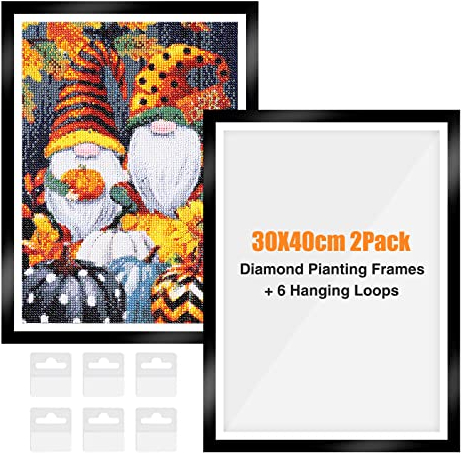 GHHKUD 2er Set Diamond Painting Rahmen, Diamant Painting Bilderrahmen, Magnetischer Rahmen für Diamant Painting Bilder 30x40cm Diamant Malerei Leinwand - Schwarz (Innenmaß: 24,6x34,6cm)