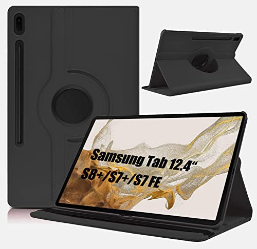 Dlahaby Funda para Samsung Tab S8+ S8 Plus 2022 /S7 FE 2021/S7 Plus 2020 12.4 Pulgadas, Cuero PU con Función de Soporte Giratorio Funda para Samsung Tab S7 Fe/S8 Plus/S7 Plus,Negro