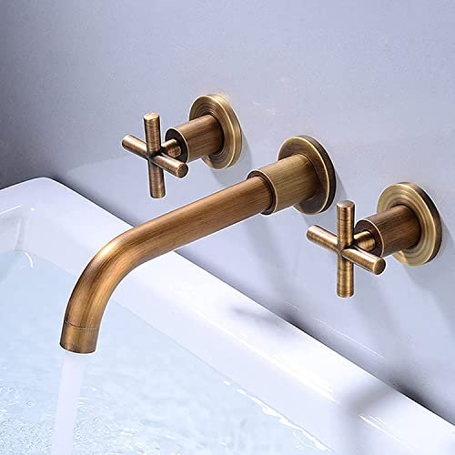 Mitigeur Mural Lavabo Rotatif à 360° Robinet Lave Main 2 Poignées en Croix Mitigeur Robinet Salle de Bains Robinet Vasque Antique