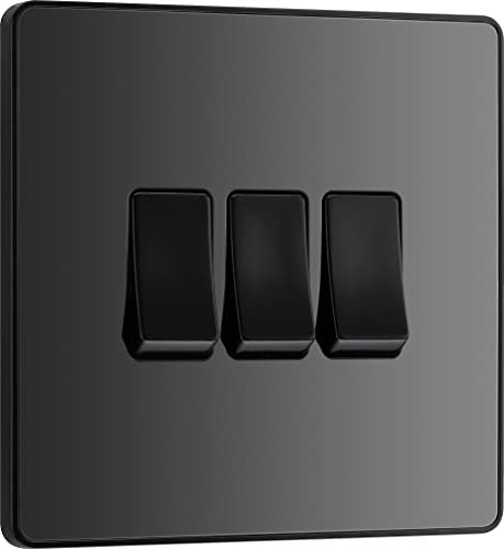 BG Electrical Evolve - Interruptor triple de luz, 20 A, 2 vías, cromo negro