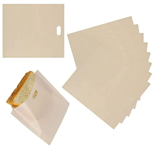 8 Stück Toaster Bags 19x17cm Toaster Tüten Sandwich Backpapier Tasche Wiederverwendbare Toastabags für Toaster Backofen Mikrowelle Beige Antihaftbeschichtete Hitzebeständig bis 260 °C