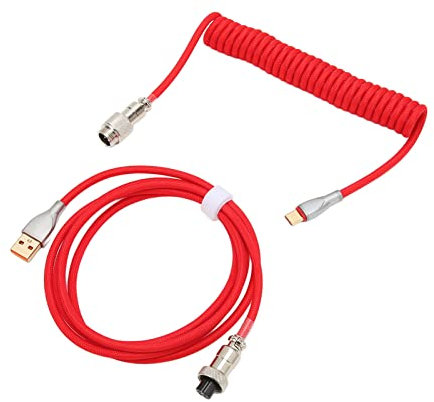 Septpenta Double Sleeved Mechanical Keyboard Cable, with Detachable Metal Aviator, Charge Quickly, USB C to USB A, Coiled Keyboard Cable for Most USB C Mechanical Gaming Keyboards(Red)