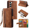 EYZUTAK Handyhülle für Samsung Galaxy S23,Flip Case Lederhülle Reißverschluss Magnetverschluss Brieftasche mit 9 Kartenfächern Standfuntion Retro Matt Ledertasche-Braun