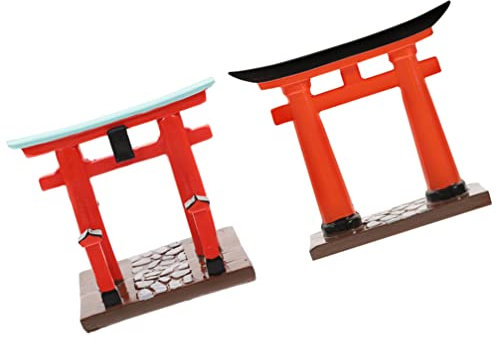 2Pcs Japanese Torii Gate Miniature Ornaments, Resin Torii Gate Decorations for Zen Garden, Aquarium, Dollhouse, and Outdoor Decor