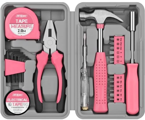 Hi-Spec Kit di 24 attrezzi per il FAI DA TE per donne. Piccola cassetta degli attrezzi con tutti i fondamentali attrezzi in formato ridotto per Casa & Ufficio