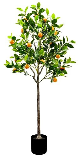 Gresorth 5Feet Fake Orange Tree Artificial Green Plant Fruits Decoration with Plastic Pot Realistic Leaves for Home House Table Office Garden Indoor Outdoor