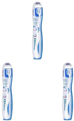 meridol Zahnbürste Zahnfleischschutz, mittel, 1 Stück - Handzahnbürste für eine schonende Reinigung von Zähnen am Zahnfleischsaum (Packung mit 3)