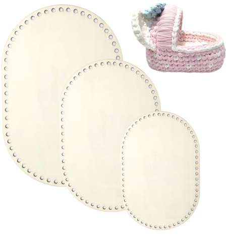 TUKEVA 3 Stück Korbböden Zum Häkeln Holzboden Häkelkorb Holzbasis Holzboden Ovaler Circle Blank Crochet Basket Holzbefestigungsrahmen Geeignet für Handgeflochtene Körbe DIY Handwerk (1#)
