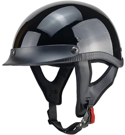 BFYLSQUE Mezzo Casco Jet Moto retrò, ECE/DOT Omologato, Casco Scodella Portatile, Unisex, Bright Black, Compatibile con Moto e Motocicletta