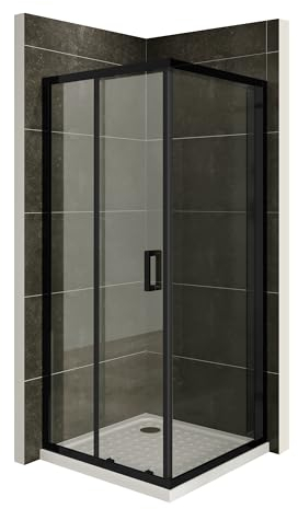 Moments of Glass - Mampara de Ducha Dora 100x150x190cm | REVERSIBLE | Puerta corredera, Ajuste 97,5-99,5 x 147,5-149,5cm | Perfiles negros, cristal de seguridad ESG Satinado de 6mm