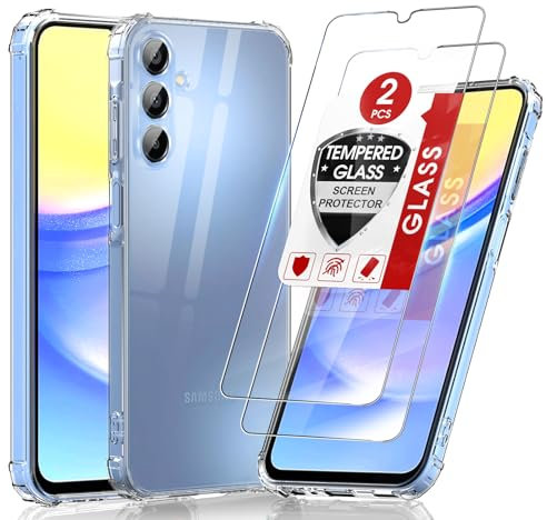 LeYi Coque pour Samsung Galaxy A15 4G/5G + 2 Verre Trempé, Transparent Ultra Mince, Etui de Souple Claire TPU Gel Silicone Bumper,Protection Samsung A 15 Housse Militaire Antichoc avec Coins Renforcé
