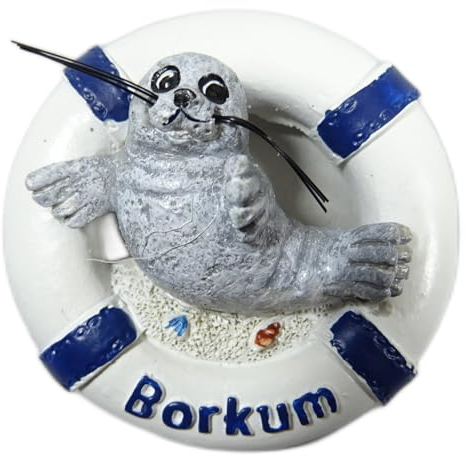 Souvenir Magnet Borkum Robbe 2 x 6 cm Ø Kühlschrankmagnet Figur Deko GCG 2853