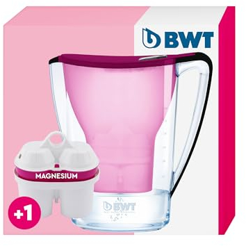 BWT Wasserfilter AQUAlizer Home | Aubergine | inkl 1 Magnesium Filterkartusche | Wasserfilter Trinkwasser | Für Speisen & Getränke | Filtert Kalk, Chlor, Blei & Kupfer
