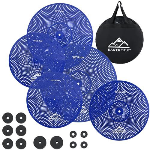 EASTRCOK Becken Set Low Volume Becken Pack Becken Set,14hi-hat+16 crash+18 crash+20 ride mit Beckentasche und Beckenfilzen(Blau)
