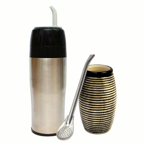 Juego de termo Yerbomos 2.0 para té Yerba Mate 350 ml ● Vacuum Flask ● Pajita Bombilla de acero inoxidable ● Taza de cerámica para té mate ● Accesorios portátiles para coche