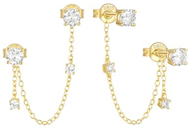 925 Sterling Silber Ohrringe Mit Kette für Frauen Und Damen - Zirkonia Hypoallergene Ohrstecker für Mehrere Ohrlöcher - Double Piercing