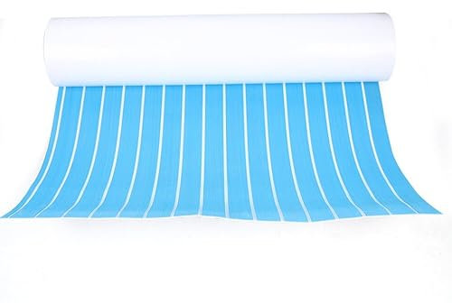 Boat Flooring Decking Sheet EVA Marine Foam Flooring Mat 240x90cm EVA Foam Teak Sheet Carpet Pad Flooring Mat 6mm Self-adhesive Non-slip Floor Pad for Yacht Kayak Sailing RV Boats, Blue Stripes