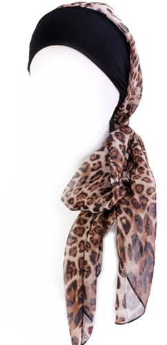 Foulard en Bambou pour Femme, Bandana Pré-Noué en Coton et en Bambou, chimio turban pour les femmes cancer, confortable tissu, pour Perte de Cheveux, chimiothérapie, Cancer, imprimé léopard
