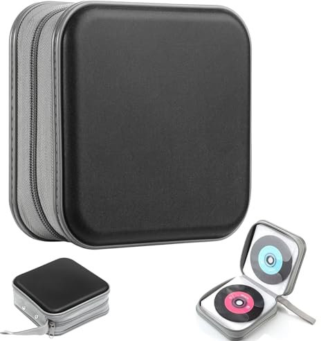 Porta CD Custodia, Porta CD, Custodia per DVD in Plastica Rigida, Sacchetto di Stoccaggio con Cerniera, Sacchetto di stoccaggio per 30-40 Dischi, Sacchetto di Stoccaggio per Auto e Casa