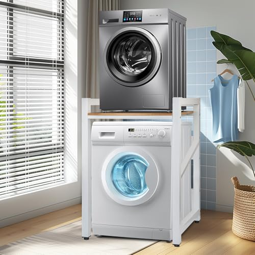 JXZ Supporto Lavatrice Asciugatrice, 3 Regolabili in Altezza, Kit Impilabile per Lavatrice e Asciugatrice, Capacità Portante 300kg per Bagno, Lavanderia (Noce chiaro)