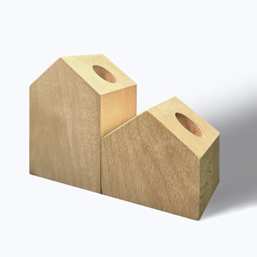 anaan Haven Stabkerzenhalter aus Holz 2er Set im modernen Haus Design Buchstütze Kerzenständer Stabkerzenständer Weihnachten Geschenk